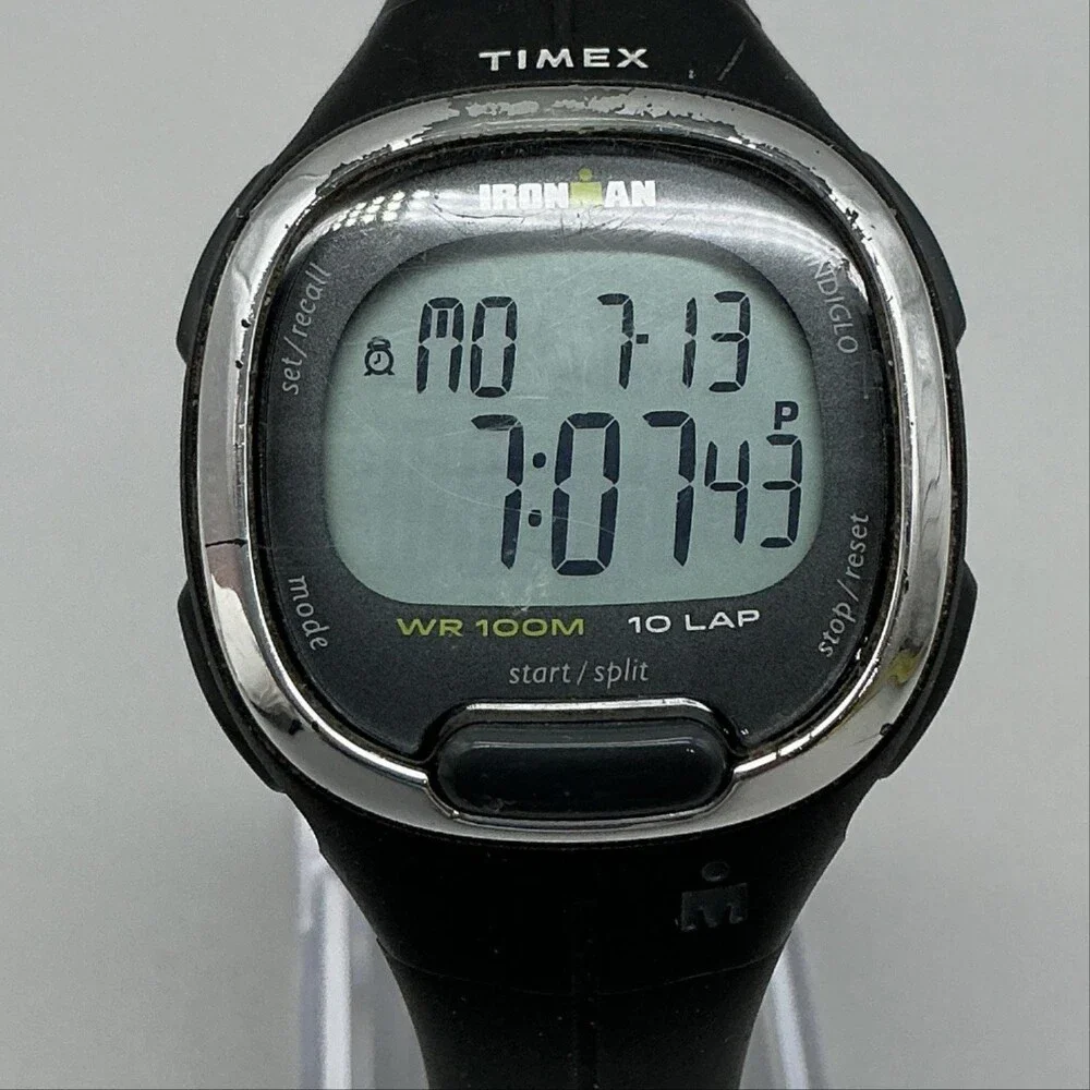 Timex Ironman Womens Watch 33mm Digital Black WR 100M 10 Lap Indiglo Day Date